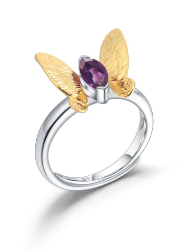 Natural Amethyst Ring 925 Sterling Silver Amethyst Butterfly Cute Band Ring