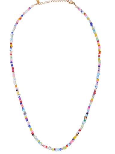 A Titanium Steel Geometric colored light beads Bohemia Beaded Necklace