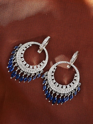 Blue Spinel [e 0303] 925 Sterling Silver High Carbon Diamond Tassel Luxury Drop Earring