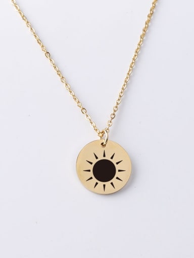 Stainless Steel Disc Sun Pattern Pendant Necklace