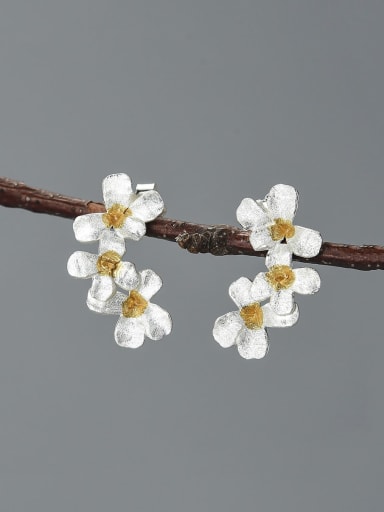 925 Sterling Silver Flower Handmade Dainty Stud Earring