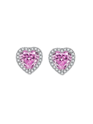 Pink 925 Sterling Silver Cubic Zirconia Heart Dainty Stud Earring