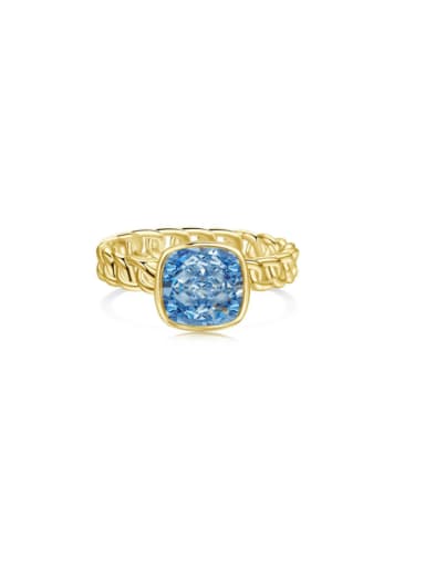 Golden+ Blue  DY120928 S G BU 925 Sterling Silver Cubic Zirconia Geometric Minimalist Band Ring