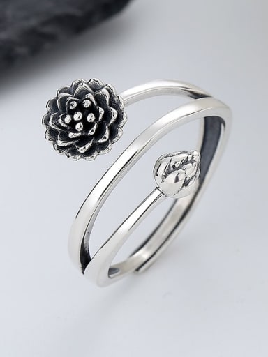 505fj approx. 2.8g 925 Sterling Silver Flower Vintage Band Ring