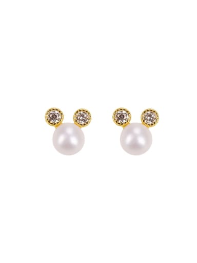 custom 925 Sterling Silver Imitation Pearl White Mouse Dainty Stud Earring