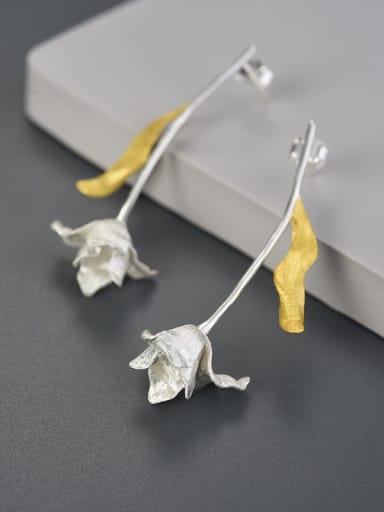 925 Sterling Silver long-leaf tulip literary and fresh Artisan Drop Earring