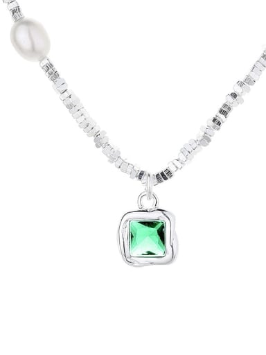 507L necklace approximately 13g 925 Sterling Silver Cubic Zirconia Vintage Geometric Green Bracelet and Necklace Set