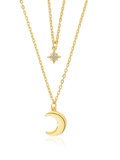 A2885 Gold 925 Sterling Silver Cubic Zirconia Moon Minimalist Multi Strand Necklace