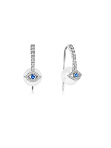 925 Sterling Silver Freshwater Pearl Evil Eye Minimalist Hook Earring