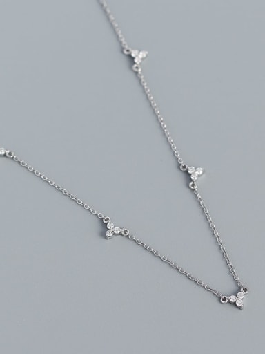 Platinum 925 Sterling Silver Cubic Zirconia Geometric Minimalist Necklace