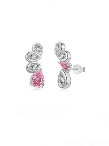 DY1D0305 S W BF Platinum pink 925 Sterling Silver Cubic Zirconia Water Drop Dainty Stud Earring