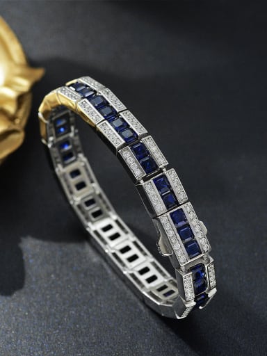 Blue 16cm [b 1793] 925 Sterling Silver High Carbon Diamond Geometric Luxury Bracelet