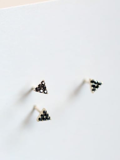 925 Sterling Silver Cubic Zirconia Black Triangle Dainty Stud Earring