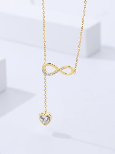 925 Sterling Silver Cubic Zirconia Heart Minimalist Tassel Necklace