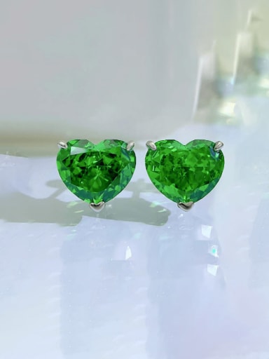 green 925 Sterling Silver High Carbon Diamond Heart Luxury Stud Earring