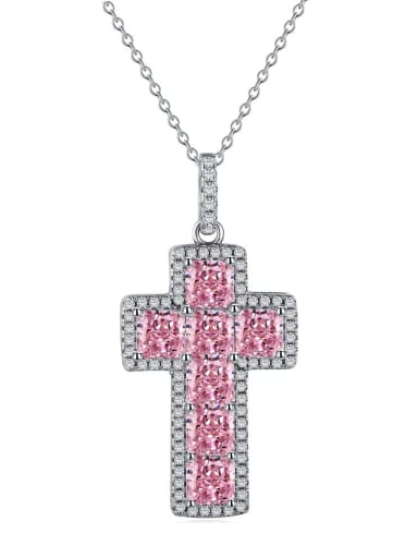 Pink DY190237 925 Sterling Silver Cubic Zirconia Cross Luxury Necklace