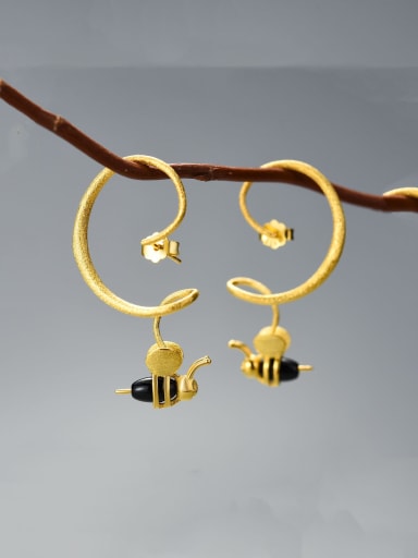 925 Sterling Silver Unique insect design geometric curve Trend bee Drop Earring