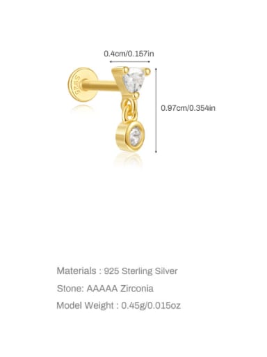 Single Gold 2 925 Sterling Silver Cubic Zirconia Geometric Minimalist Single Earring