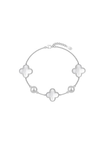Platinum DY150277 S W WH 925 Sterling Silver Shell Clover Minimalist Link Bracelet