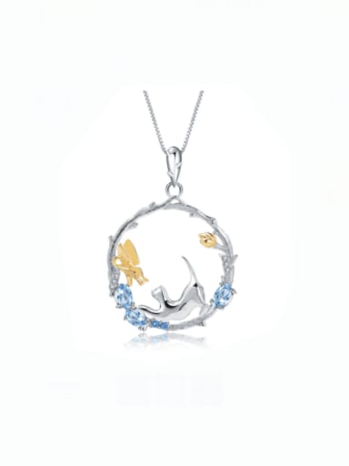 custom 925 Sterling Silver Natural Color Treasure  Artisan  Animal Pendant Necklace