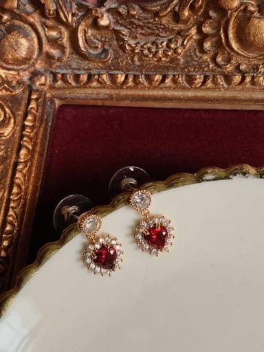 925 Sterling Silver Cubic Zirconia Red Heart Vintage Drop Earring