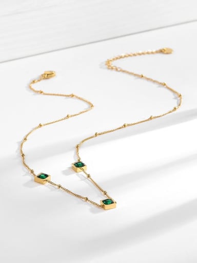 Square emerald gold necklace Titanium Steel Cubic Zirconia Geometric Minimalist Necklace
