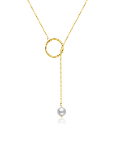 18k gold 925 Sterling Silver Imitation Pearl Round Dainty Lariat Necklace