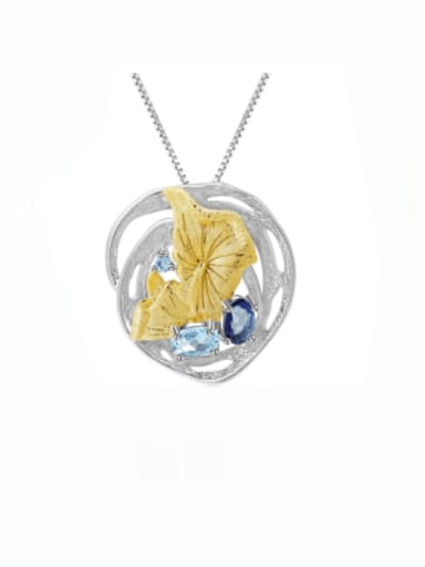 Natural Caibao matching Pendant + chain 925 Sterling Silver Natural Color Treasure Topaz Flower Artisan Necklace