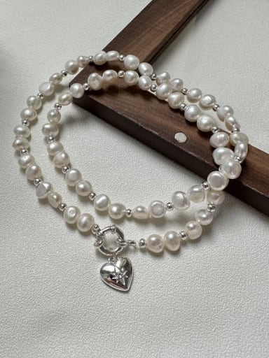 925 Sterling Silver Freshwater Pearl Heart Minimalist Beaded Necklace