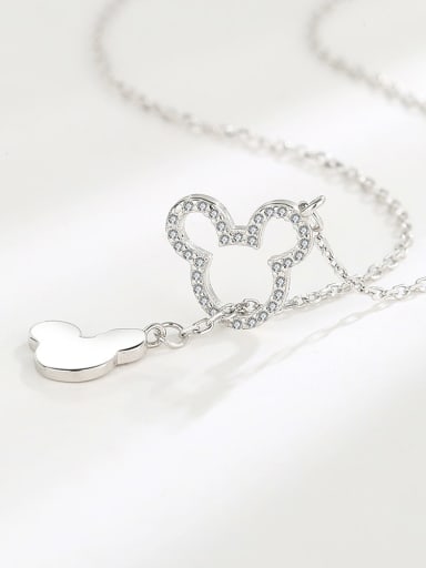 Platinum 925 Sterling Silver Cubic Zirconia Mouse Minimalist Necklace