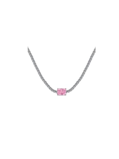 925 Sterling Silver Cubic Zirconia Pink Geometric Dainty Necklace