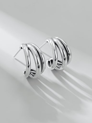 925 Sterling Silver Geometric Minimalist  Semicircle Three Layers Earring