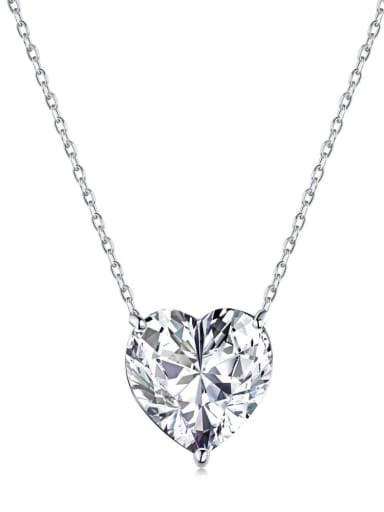 DY190085 S W WH 925 Sterling Silver Cubic Zirconia Heart Minimalist Necklace