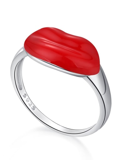 Platinum Red AY120214 925 Sterling Silver Enamel Mouth Minimalist Band Ring