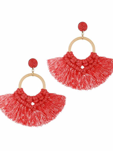 Red e68743 Alloy Multi Color Cotton thread Tassel Bohemia Pure handmade Weave Earring
