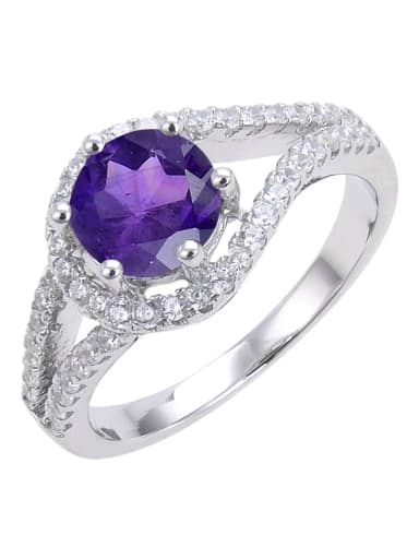 Natural Amethyst Ring 925 Sterling Silver Moissanite Geometric Luxury Band Ring