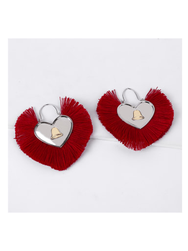 Alloy Cotton Rope Heart Tassel Bohemia Hand-Woven Earring