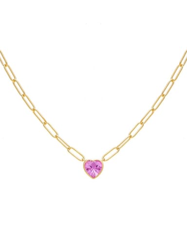 Gold+ Pink 925 Sterling Silver Cubic Zirconia Heart Minimalist Necklace