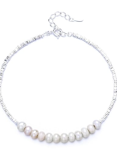 925 Sterling Silver Freshwater Pearl Dainty Geometric Bracelet and Necklace Set