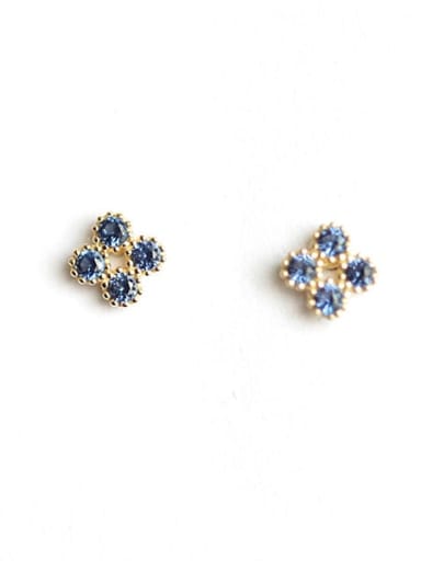 925 Sterling Silver Cubic Zirconia Blue Flower Dainty Stud Earring
