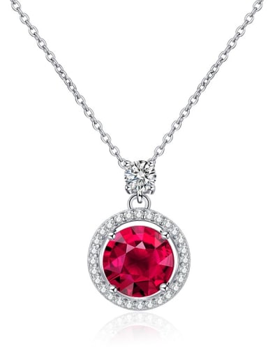 N243 Red Diamond 925 Sterling Silver Cubic Zirconia Heart Minimalist Necklace
