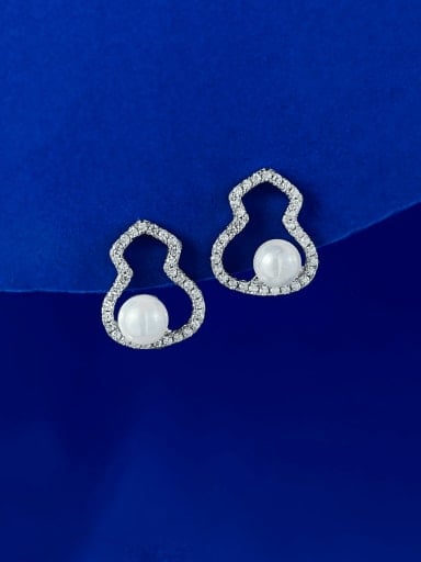 925 Sterling Silver Cubic Zirconia Irregular  Gourd Luxury Cluster Earring