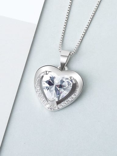 White diamond (excluding chain) 925 Sterling Silver Cubic Zirconia Heart Minimalist Necklace