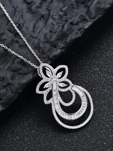 925 Sterling Silver Cubic Zirconia Hollow  Flower Luxury Necklace
