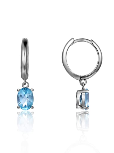 Sky Blue Crystal 925 Sterling Silver Swiss Blue Topaz Geometric Luxury Huggie Earring