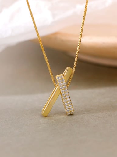 A230A Gold 925 Sterling Silver Cubic Zirconia Cross Minimalist Necklace