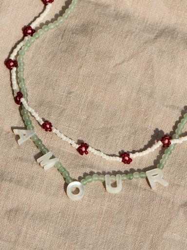 Green letter necklace 38+ 5cm Titanium Steel Natural Stone Multi Color Letter Bohemia Beaded Necklace