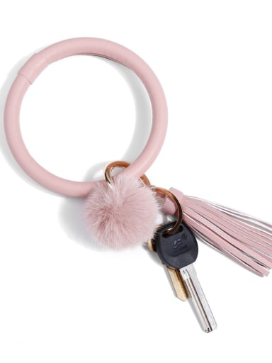 K68131 Pink Alloy Tassel Mink-like fur Leather Hand ring/Key Chain