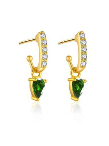 18 Gold K [Green] 925 Sterling Silver Cubic Zirconia Geometric Dainty Stud Earring