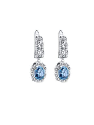 custom 925 Sterling Silver Swiss Blue Topaz Geometric Luxury Drop Earring